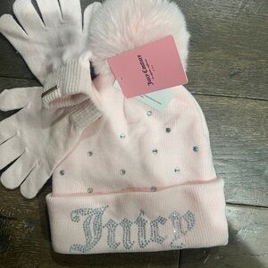 Juicy Couture Light Pink Beanie and Gloves Set